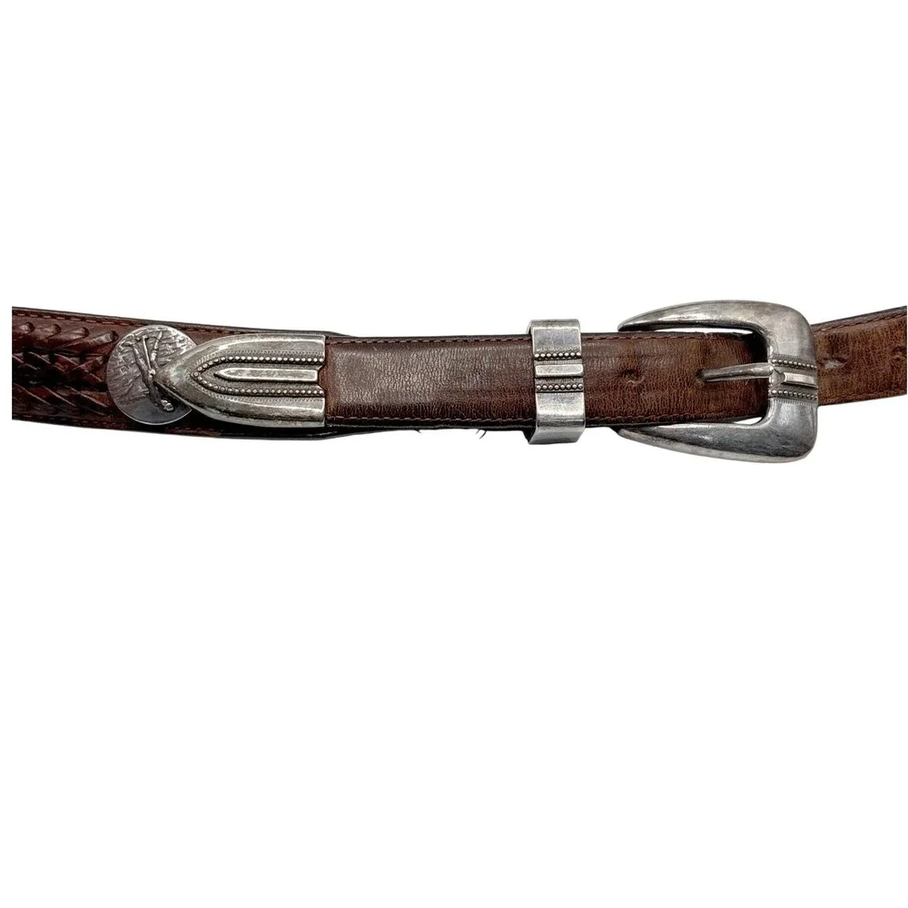 Vintage Onyx by Brighton Leather Belt Mens 42 Brown Golf Concho Braided‎ Western